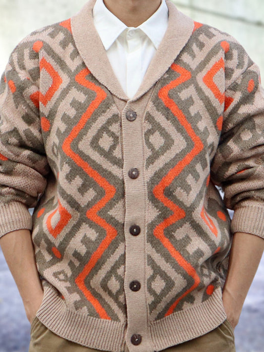 Men's retro heavy-duty jacquard cardigan sweater autumn and winter lapel long-sleeved knitted jacket Shello's Creative Boutique
