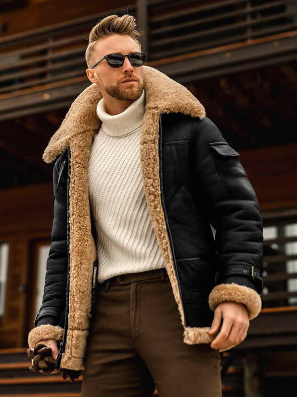 Men's fur one-piece thickened mid-length jacket Shello's Creative Boutique