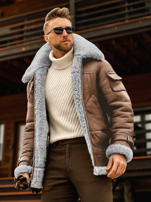 Men's fur one-piece thickened mid-length jacket Shello's Creative Boutique