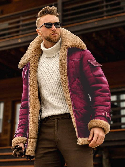 Men's fur one-piece thickened mid-length jacket Shello's Creative Boutique