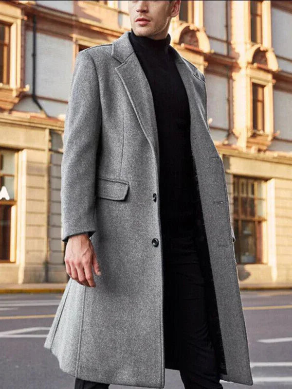 Men's Long Woolen Windbreaker Woolen Coat - Shello's Creative Boutique