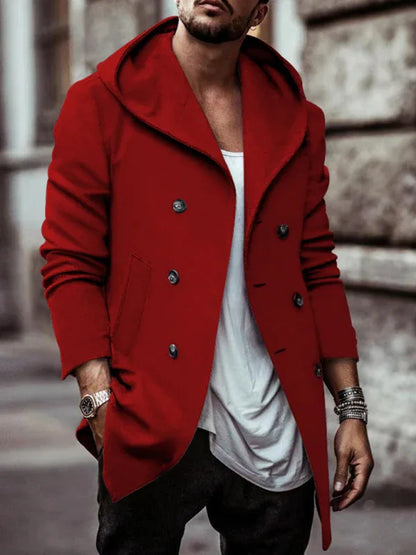 Men's Mid-Length Lapel Hooded Double-Breasted Casual Trench Coat - Shello's Creative Boutique