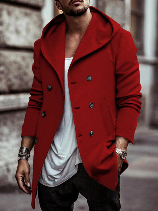 Men's mid-length lapel hooded double-breasted casual trench coat Shello's Creative Boutique
