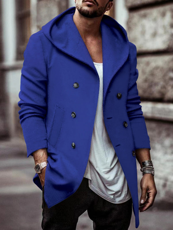 Men's mid-length lapel hooded double-breasted casual trench coat Shello's Creative Boutique