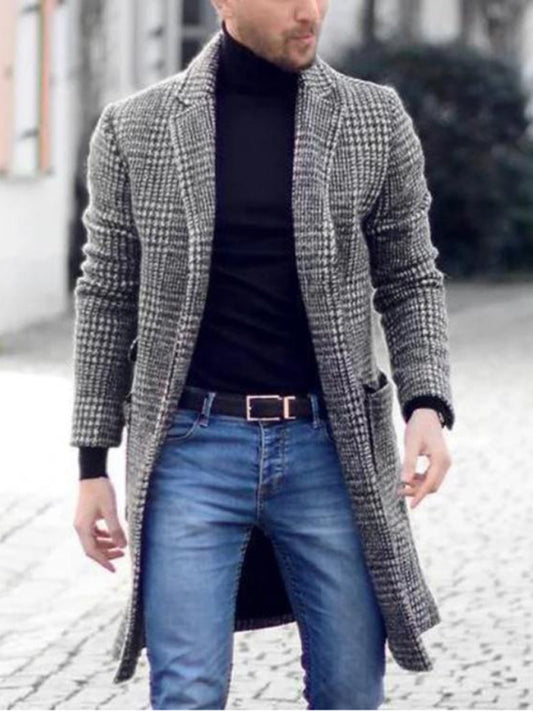 Men's native houndstooth youth woolen coat mid-length coat Shello's Creative Boutique