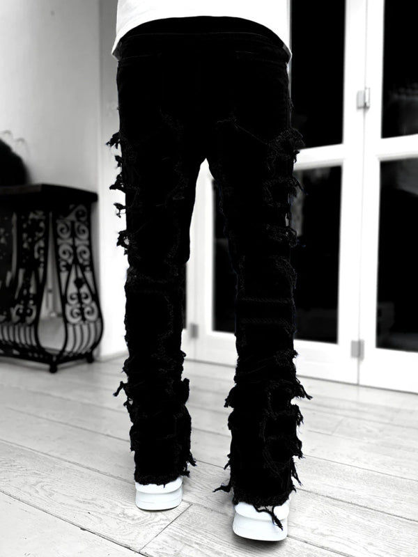 Men's new stretch patch denim straight pants Shello's Creative Boutique