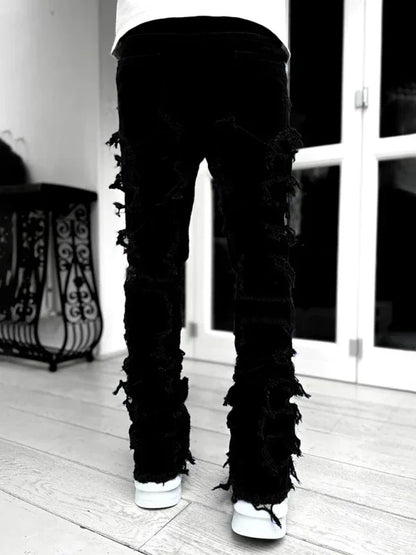 Men's New Stretch Patch Denim Straight Pants - Shello's Creative Boutique