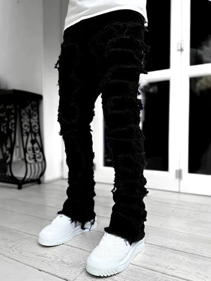 Men's New Stretch Patch Denim Straight Pants - Shello's Creative Boutique