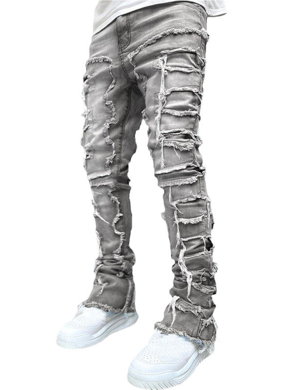Men's new stretch patch denim straight pants Shello's Creative Boutique