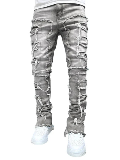 Men's New Stretch Patch Denim Straight Pants - Shello's Creative Boutique