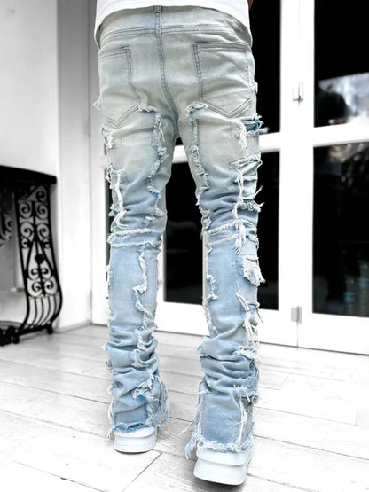 Men's New Stretch Patch Denim Straight Pants - Shello's Creative Boutique