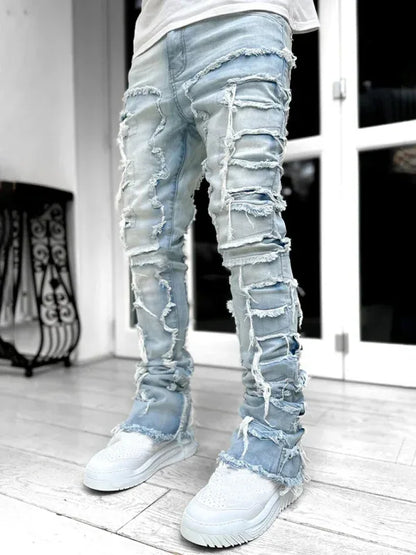 Men's New Stretch Patch Denim Straight Pants - Shello's Creative Boutique