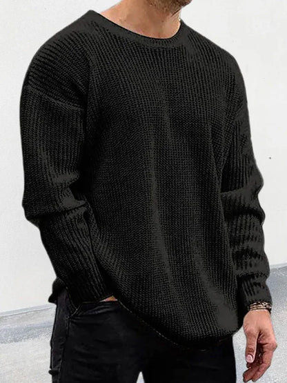 Men's New Solid Color Round Neck Long Sleeve Pullover Sweater - Shello's Creative Boutique