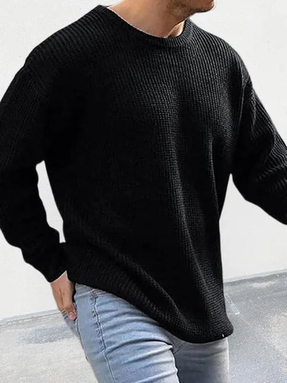 Men's New Solid Color Round Neck Long Sleeve Pullover Sweater - Shello's Creative Boutique