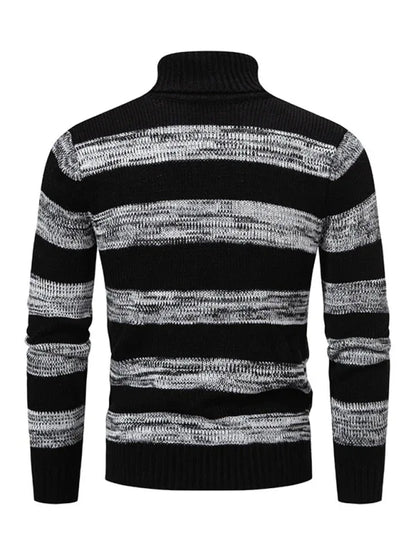 Men's New Striped Patchwork Turtleneck Slim Fit Sweater Base Layer - Shello's Creative Boutique