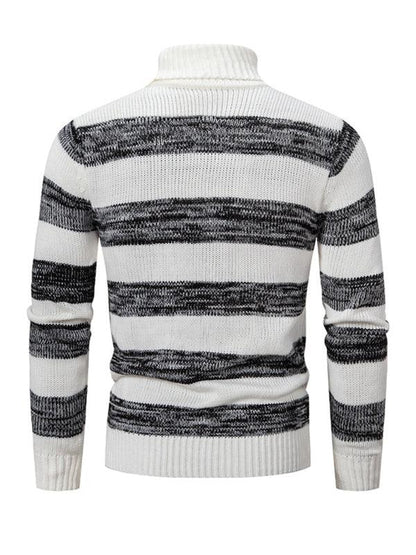 Men's New Striped Patchwork Turtleneck Slim Fit Sweater Base Layer - Shello's Creative Boutique
