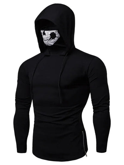 Eprolo Men's New Fitness Cycling Elastic Mask Skull Print Hooded Pullover Long-Sleeved T-Shirt - Shello's Creative Boutique