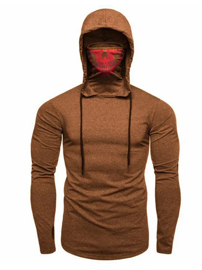 Eprolo Men's New Fitness Cycling Elastic Mask Skull Print Hooded Pullover Long-Sleeved T-Shirt - Shello's Creative Boutique