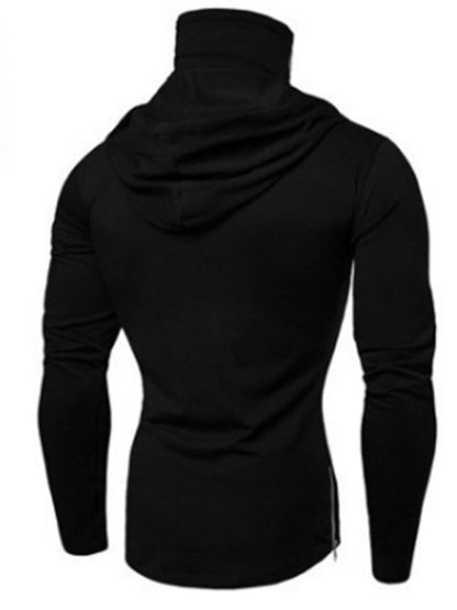 Men's new fitness cycling solid color elastic mask hooded pullover long-sleeved T-shirt sweatshirt Shello's Creative Boutique