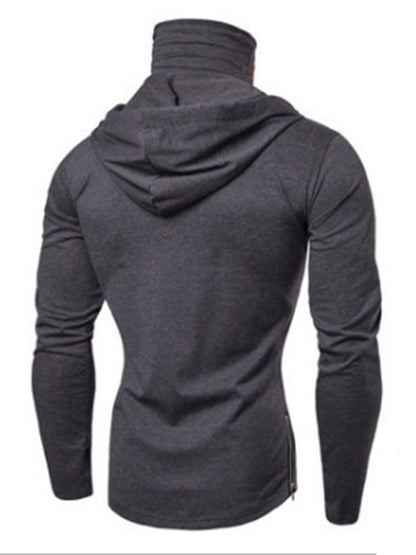 Men's new fitness cycling solid color elastic mask hooded pullover long-sleeved T-shirt sweatshirt Shello's Creative Boutique