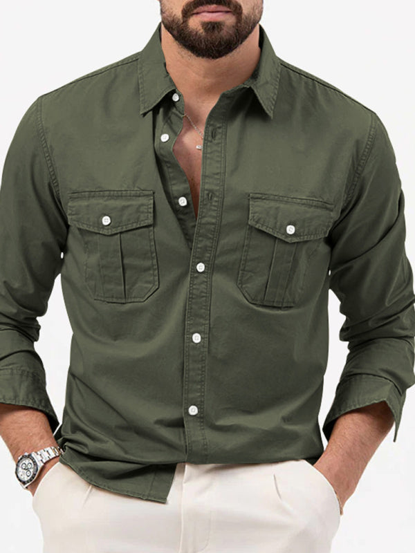 Men's new multi-pocket casual long-sleeved shirt top Shello Creative Boutique