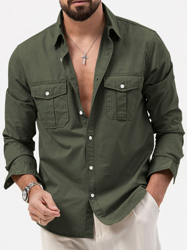 Men's new multi-pocket casual long-sleeved shirt top Shello Creative Boutique