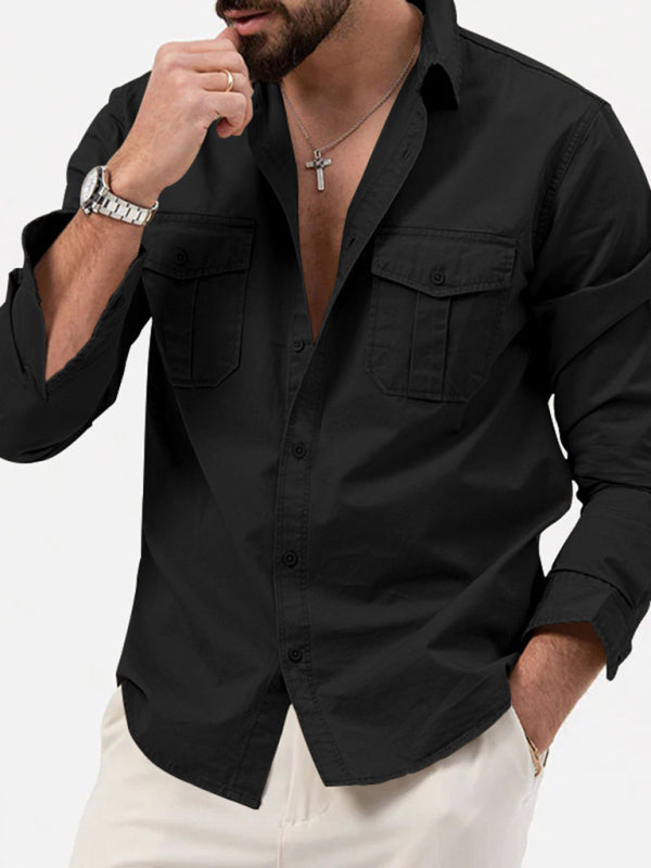 Men's new multi-pocket casual long-sleeved shirt top Shello Creative Boutique