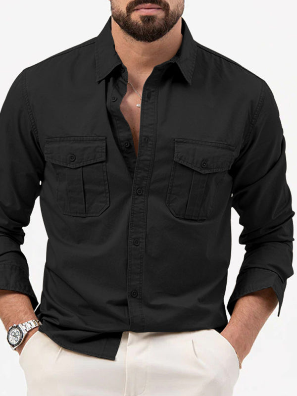 Men's new multi-pocket casual long-sleeved shirt top Shello Creative Boutique