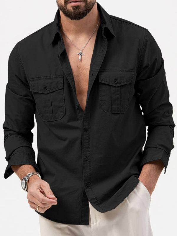 Men's new multi-pocket casual long-sleeved shirt top Shello Creative Boutique