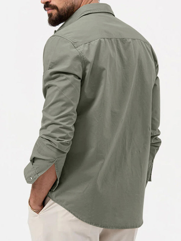 Men's new multi-pocket casual long-sleeved shirt top Shello Creative Boutique