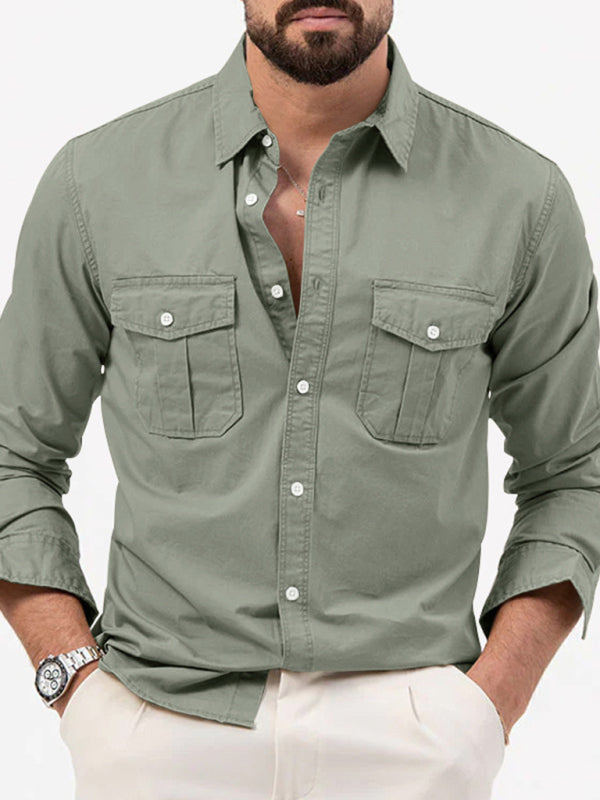 Men's new multi-pocket casual long-sleeved shirt top Shello Creative Boutique