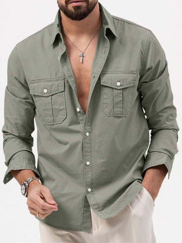 Men's new multi-pocket casual long-sleeved shirt top Shello Creative Boutique