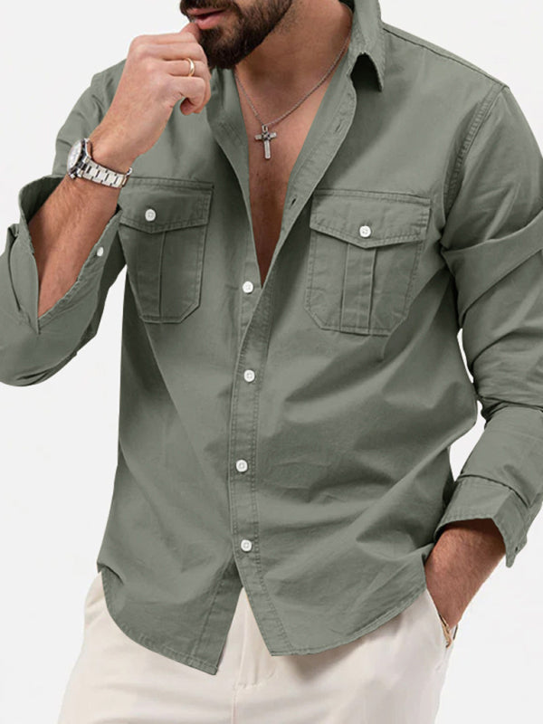Men's new multi-pocket casual long-sleeved shirt top Shello Creative Boutique