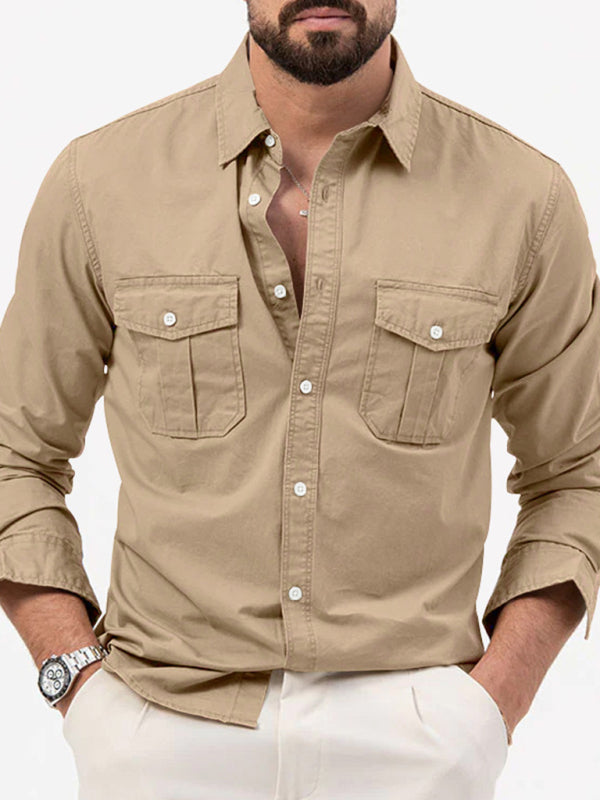 Men's new multi-pocket casual long-sleeved shirt top Shello Creative Boutique