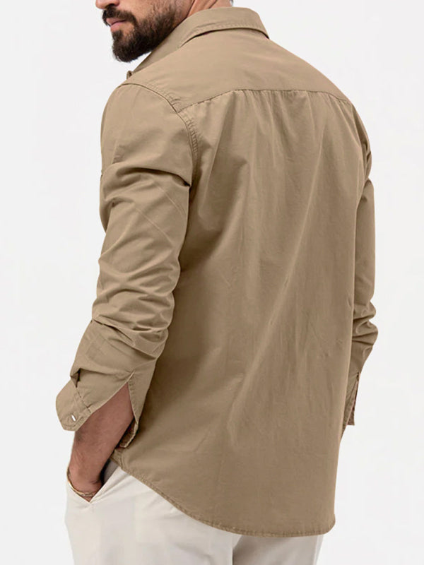 Men's new multi-pocket casual long-sleeved shirt top Shello Creative Boutique