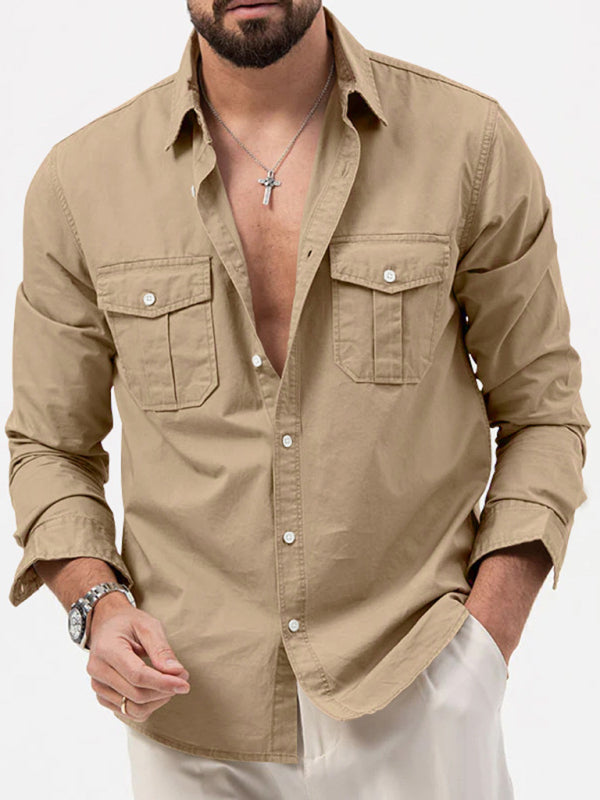 Men's new multi-pocket casual long-sleeved shirt top Shello Creative Boutique