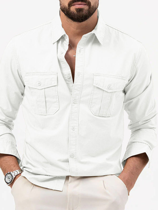 Men's new multi-pocket casual long-sleeved shirt top Shello Creative Boutique