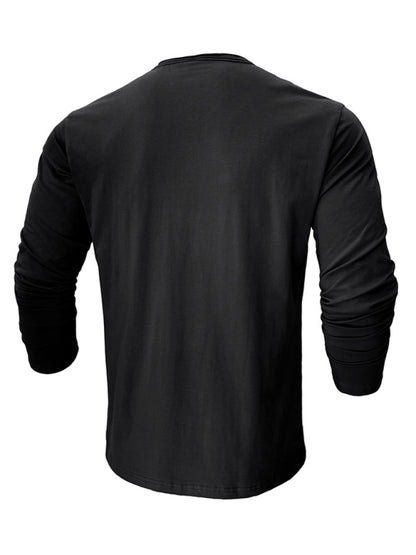 Men's new solid color round neck long sleeve cotton t-shirt Shello's Creative Boutique