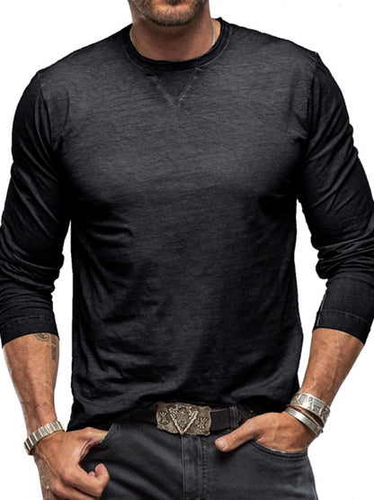 Men's new solid color round neck long sleeve cotton t-shirt Shello's Creative Boutique