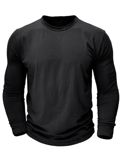 Men's new solid color round neck long sleeve cotton t-shirt Shello's Creative Boutique