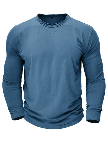 Men's new solid color round neck long sleeve cotton t-shirt Shello's Creative Boutique