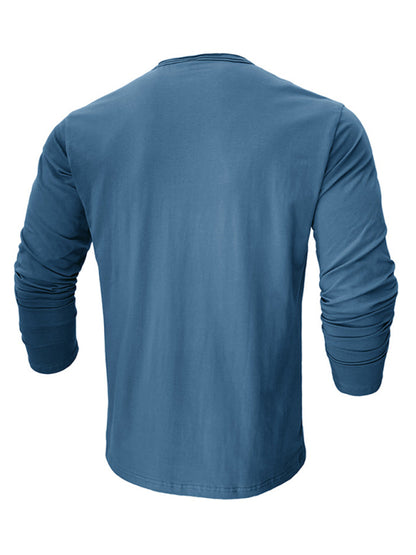 Men's new solid color round neck long sleeve cotton t-shirt Shello's Creative Boutique