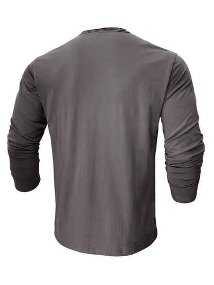 Men's new solid color round neck long sleeve cotton t-shirt Shello's Creative Boutique