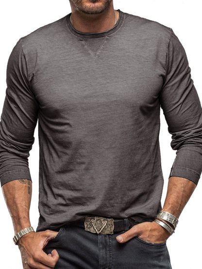 Men's new solid color round neck long sleeve cotton t-shirt Shello's Creative Boutique