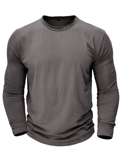 Men's new solid color round neck long sleeve cotton t-shirt Shello's Creative Boutique