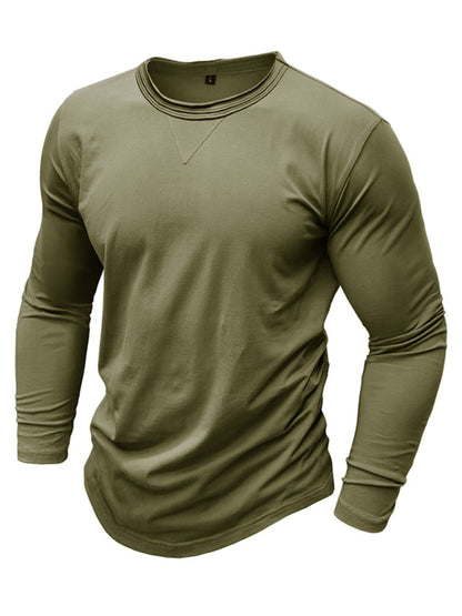 Men's new solid color round neck long sleeve cotton t-shirt Shello's Creative Boutique