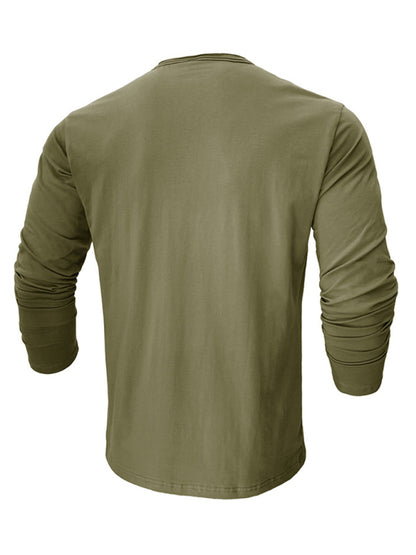 Men's new solid color round neck long sleeve cotton t-shirt Shello's Creative Boutique