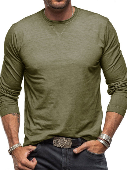 Men's new solid color round neck long sleeve cotton t-shirt Shello's Creative Boutique