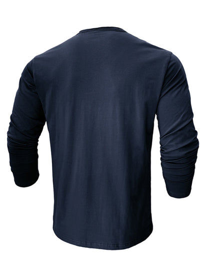 Men's new solid color round neck long sleeve cotton t-shirt Shello's Creative Boutique