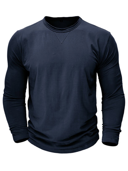 Men's new solid color round neck long sleeve cotton t-shirt Shello's Creative Boutique